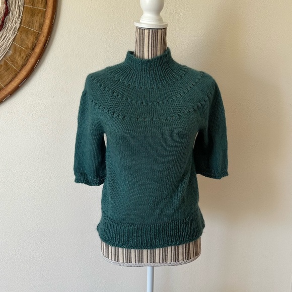 Hand knitted Short sleeve Angora Sweater Blue Women's M - Picture 2 of 8
